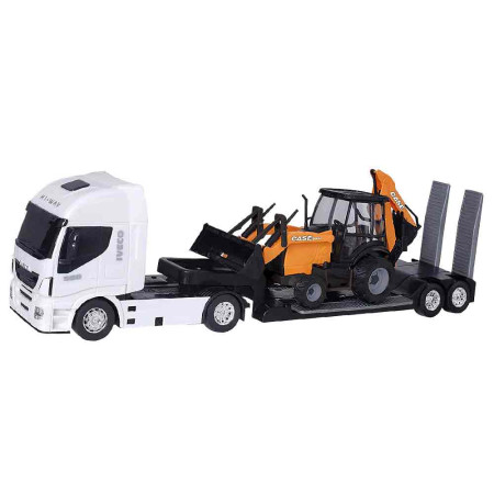 Caminhão de Plataforma Iveco e Retroescavadeira 580 Case (Brinquedo)