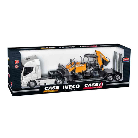 Caminhão de Plataforma Iveco e Retroescavadeira 580 Case (Brinquedo)