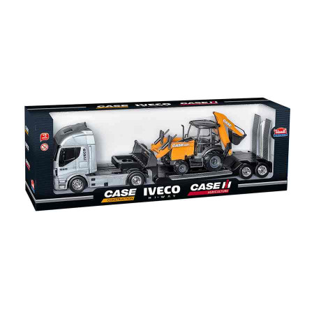 Caminhão de Plataforma Iveco e Retroescavadeira 580 Case (Brinquedo)