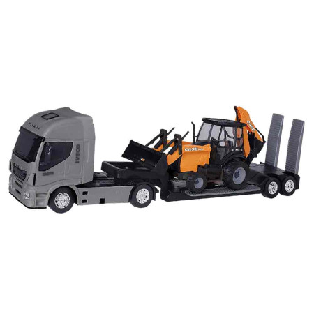 Caminhão de Plataforma Iveco e Retroescavadeira 580 Case (Brinquedo)