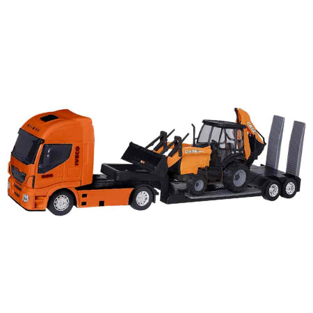 Caminhão de Plataforma Iveco e Retroescavadeira 580 Case (Brinquedo)