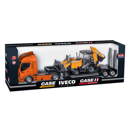 Caminhão de Plataforma Iveco e Retroescavadeira 580 Case (Brinquedo)
